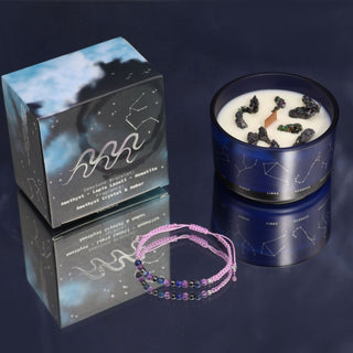 Aquarius - Zodiac Crystal Candle with Gemstone Bracelet - Quiet Rituals