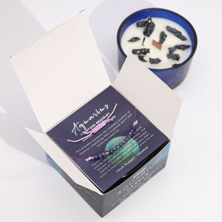 Aquarius - Zodiac Crystal Candle with Gemstone Bracelet - Quiet Rituals