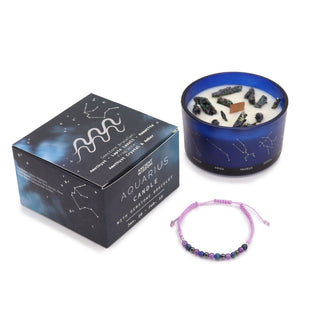 Aquarius - Zodiac Crystal Candle with Gemstone Bracelet - Quiet Rituals