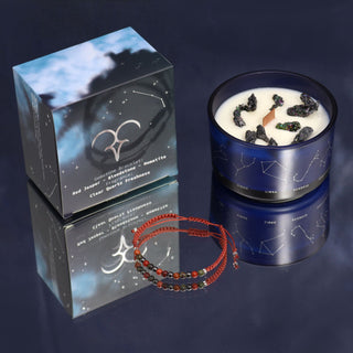 Aries - Zodiac Crystal Candle with Gemstone Bracelet - Quiet Rituals
