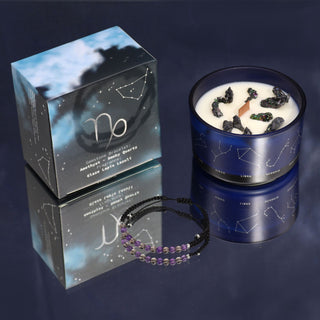Capricorn - Zodiac Crystal Candle with Gemstone Bracelet - Quiet Rituals