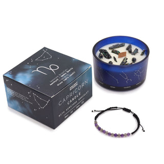Capricorn - Zodiac Crystal Candle with Gemstone Bracelet - Quiet Rituals