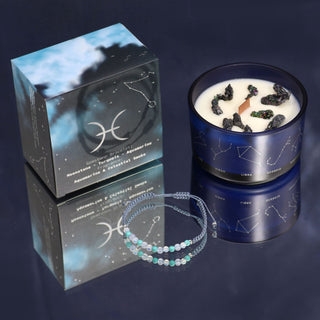 Pisces - Zodiac Crystal Candle with Gemstone Bracelet - Quiet Rituals