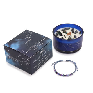 Sagittarius - Zodiac Crystal Candle with Gemstone Bracelet - Quiet Rituals