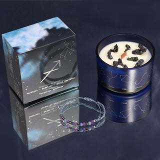 Sagittarius - Zodiac Crystal Candle with Gemstone Bracelet - Quiet Rituals